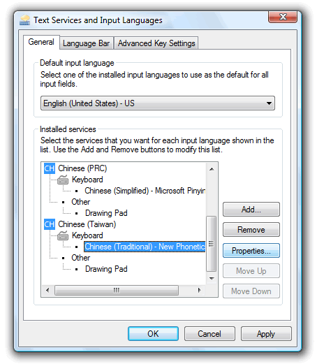Test Services - Keyboard Properties